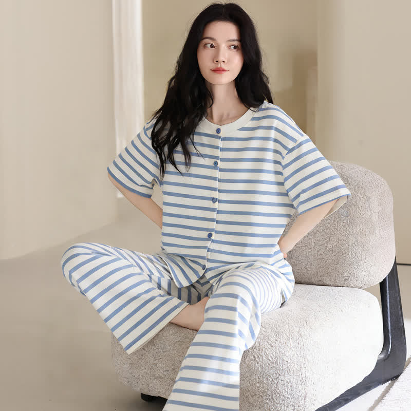Blue Stripe Cotton 3-Piece Loungewear Set - image 4