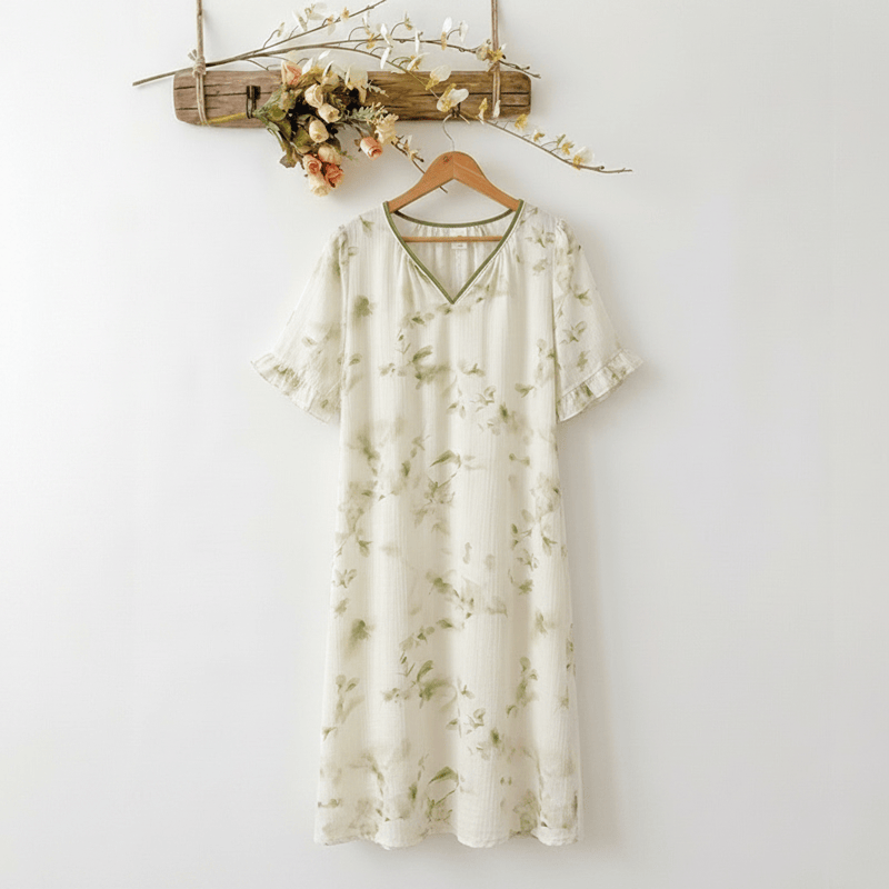 Romantic Floral Lyocell V-Neck Lounge Sleep Dress - MintCream - XXXL - image 0