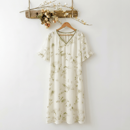 Romantic Floral Lyocell V-Neck Lounge Sleep Dress - MintCream - XXXL - image 0