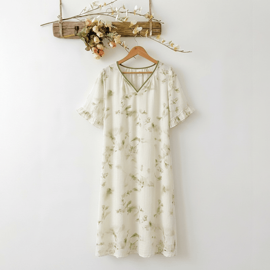Romantic Floral Lyocell V-Neck Lounge Sleep Dress - MintCream - XXXL - image 0