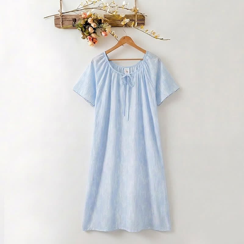 Airy Blue Lyocell Tie Neck Lounge Dress - LightBlue - XXXL - image 0