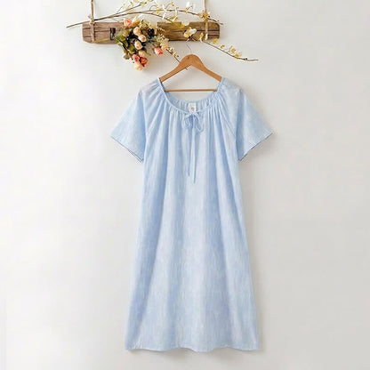 Airy Blue Lyocell Tie Neck Lounge Dress - LightBlue - XXXL - image 0
