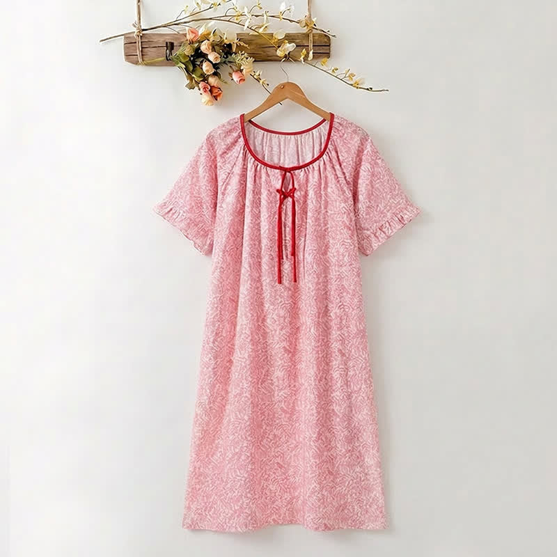 Floral Lyocell Tie Neck Sleep Dress - Pink - XXXL - image 0