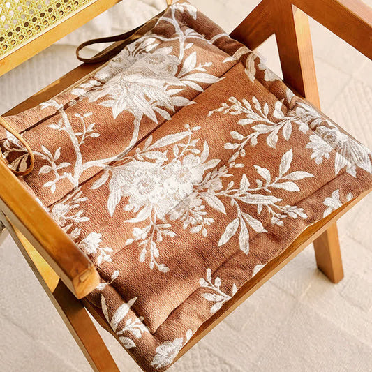Vintage Floral Chenille Tie-On Chair Cushion - Brown - 19.7" x 19.7" - image 0