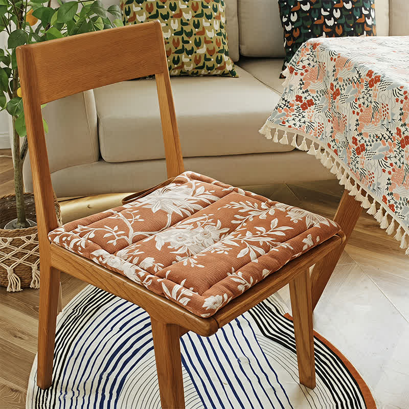 Vintage Floral Chenille Tie-On Chair Cushion - image 2