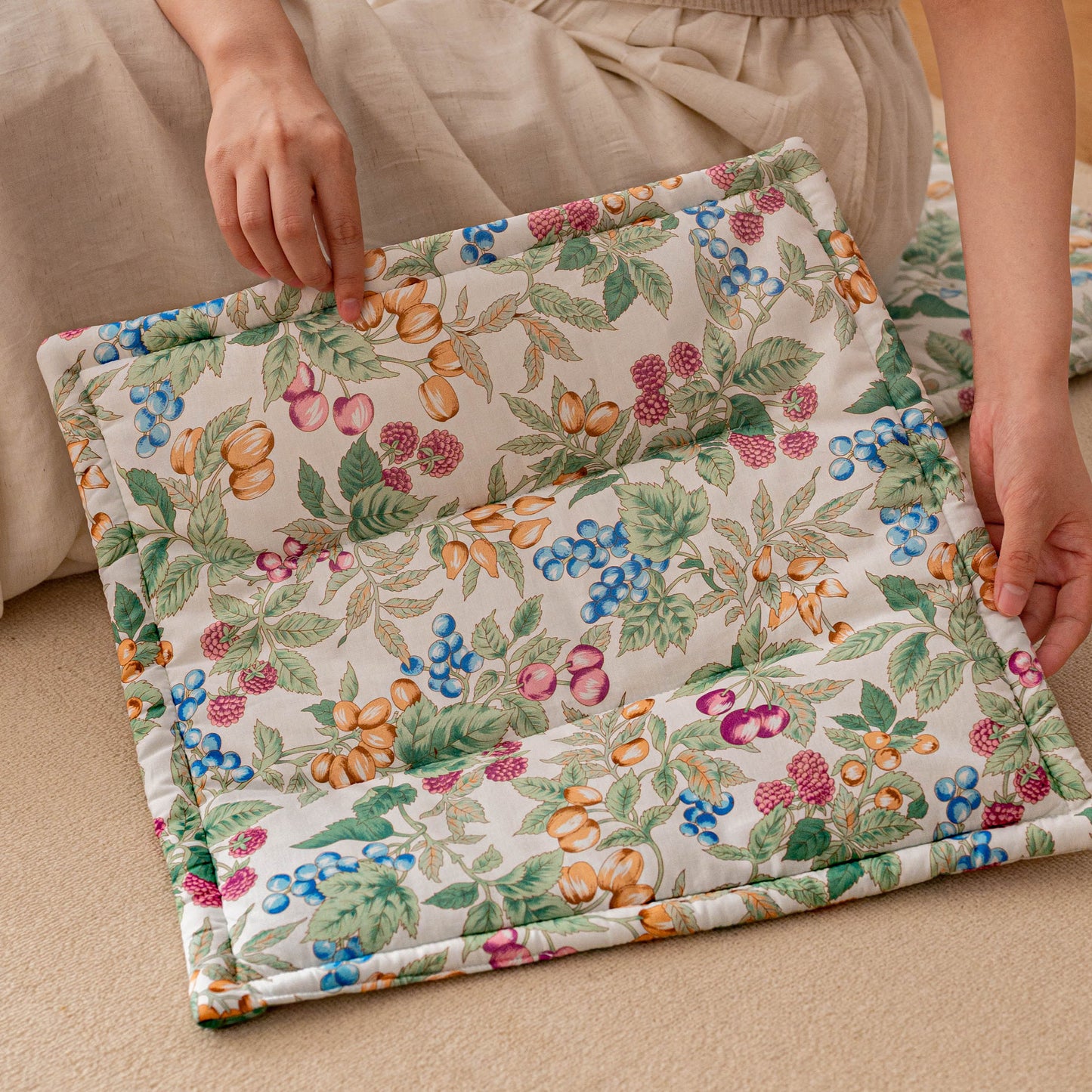 Vintage Fruit & Floral Chair Cushion - image 2