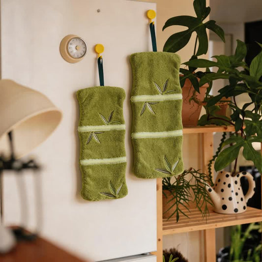 Bamboo Leaf Coral Fleece Hand Towel - OliveDrab - 6''× 13'' - 2 PCS - image 0