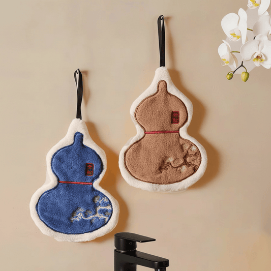Chinese Gourd Coral Fleece Hand Towel - 7'' × 10'' - Blue+Camel - 1 Set - image 0