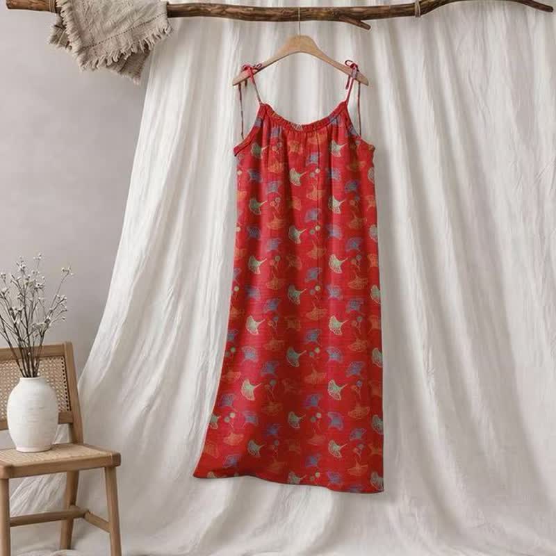 Ginkgo Floral Tie Strap Lounge Dress - Red & Green - XL - image 45