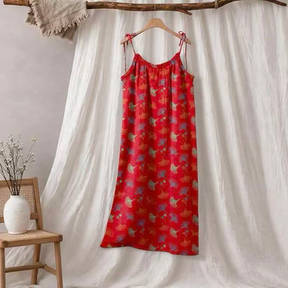 Ginkgo Floral Tie Strap Lounge Dress - Red & Green - XL - image 0