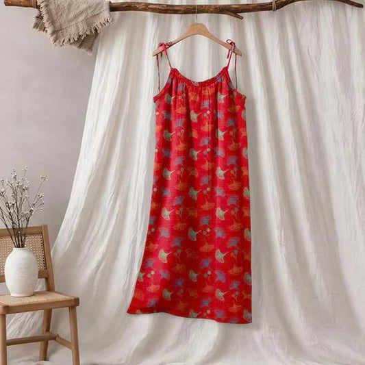 Ginkgo Floral Tie Strap Lounge Dress - Red & Green - XL - image 0