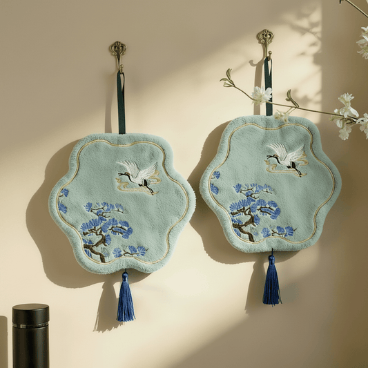 Crane and Pine Coral Fleece Hand Towel - Green - 11'' × 11'' - 2 PCS - image 0