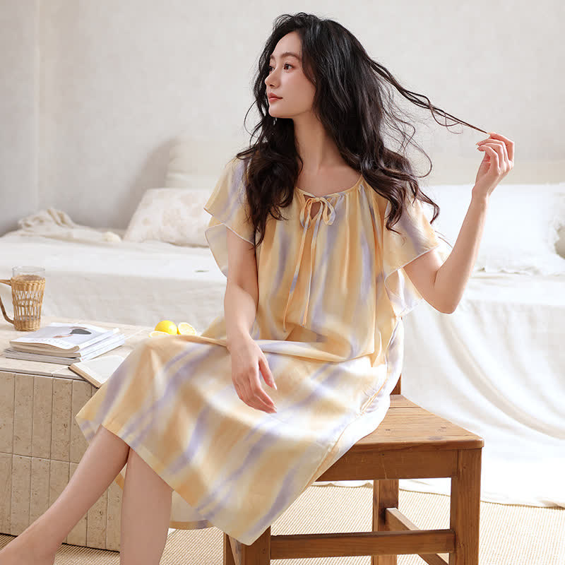 Watercolor Floral Lyocell Tie Neck Sleep Dress - image 1