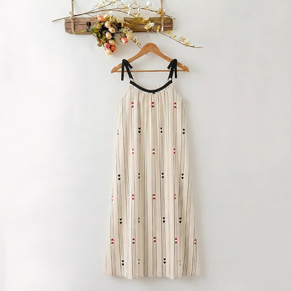 Striped Cotton Tie Strap Midi Lounge Dress - AntiqueWhite - XXL - image 0