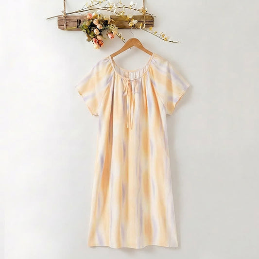 Watercolor Floral Lyocell Tie Neck Sleep Dress - Orange - XXXL - image 0