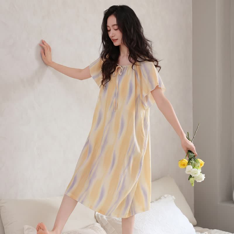 Watercolor Floral Lyocell Tie Neck Sleep Dress - image 2
