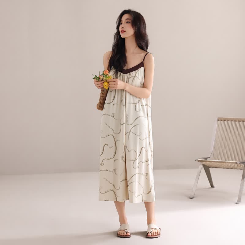 Contrast Trim Modal Cotton Slip Lounge Dress - image 2
