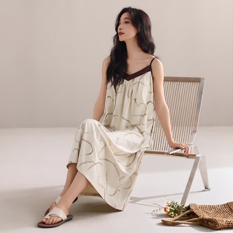 Contrast Trim Modal Cotton Slip Lounge Dress - image 3