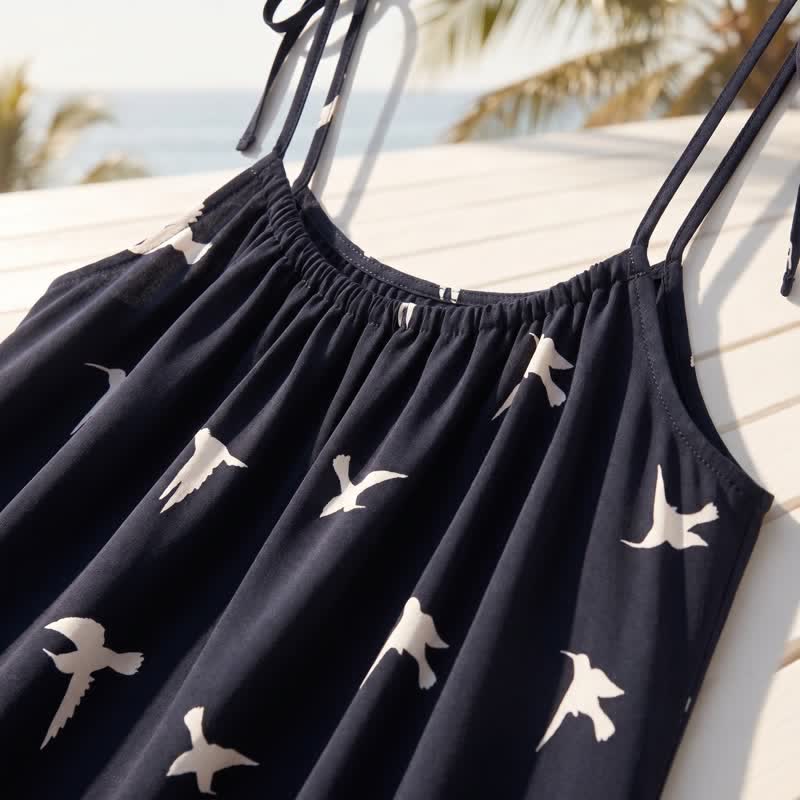 Bird Print Cotton Tie Strap Lounge Dress - image 4