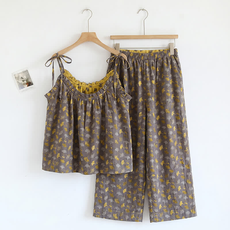 Romantic Floral Cami & Pants Lounge Set - Brown & Yellow - XL - image 6