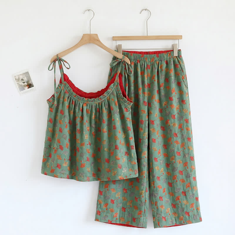 Romantic Floral Cami & Pants Lounge Set - Green & Red - XL - image 9