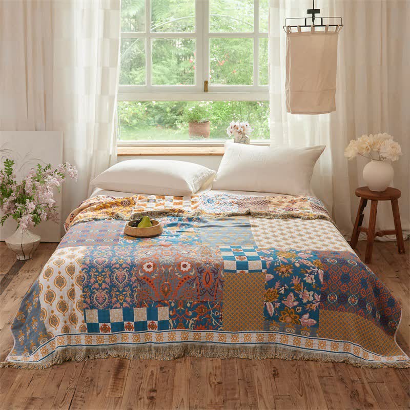 Reversible Boho Patchwork Muslin Blanket Quilt - image 2