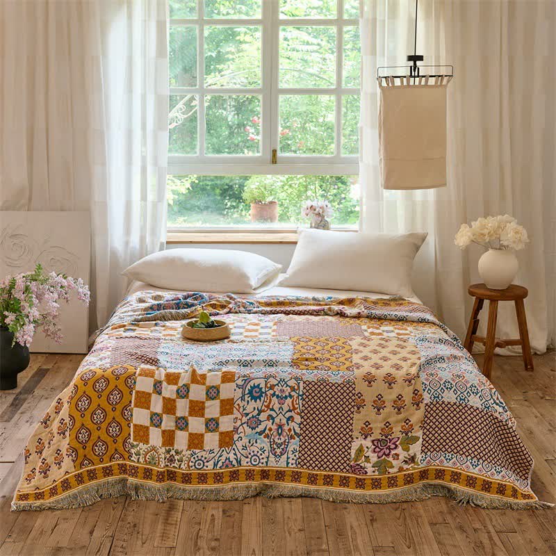 Reversible Boho Patchwork Muslin Blanket Quilt - image 0