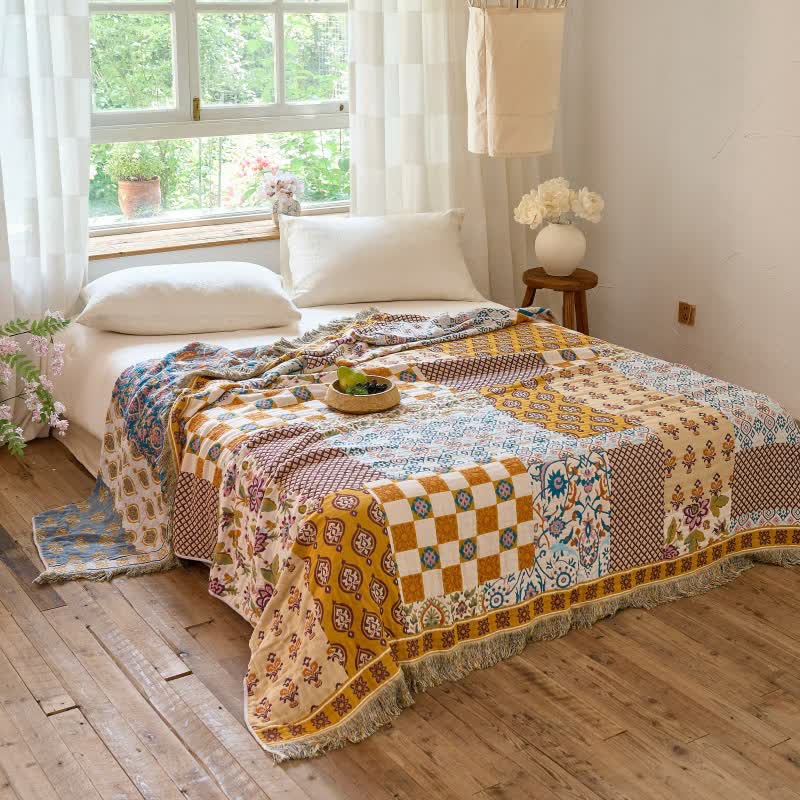 Reversible Boho Patchwork Muslin Blanket Quilt - image 4