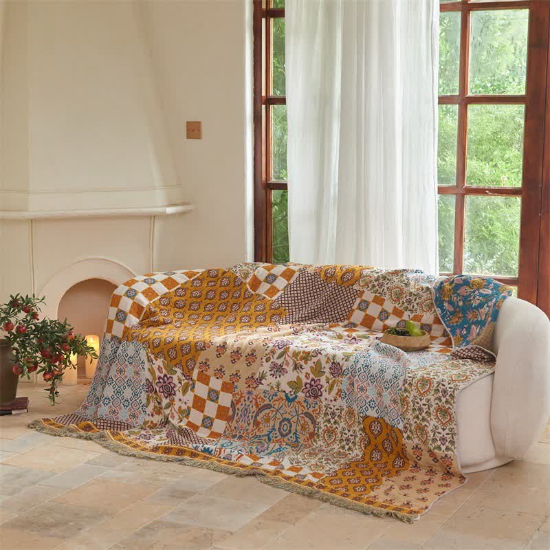 Reversible Boho Patchwork Muslin Blanket Quilt - image 5