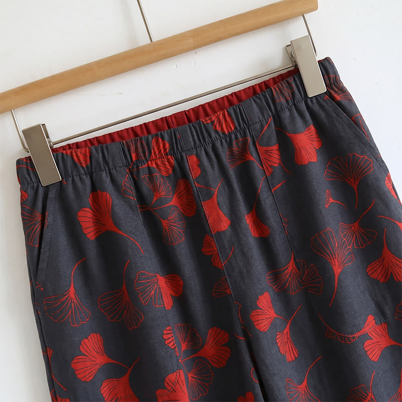Ginkgo Leaf Print Tie-Shoulder Loungewear Set - image 8