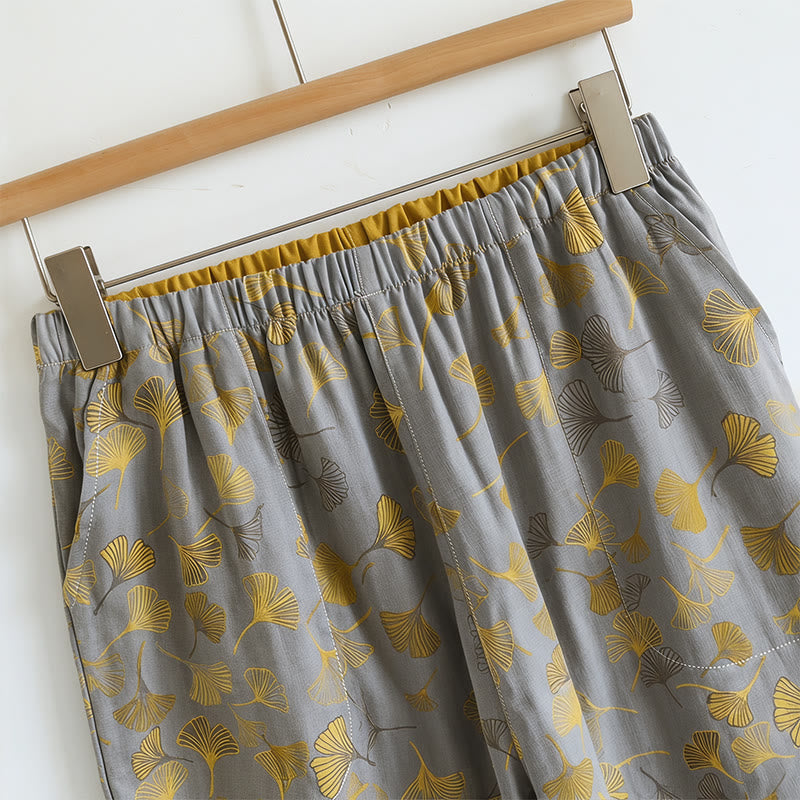 Ginkgo Leaf Print Tie-Shoulder Loungewear Set - image 5
