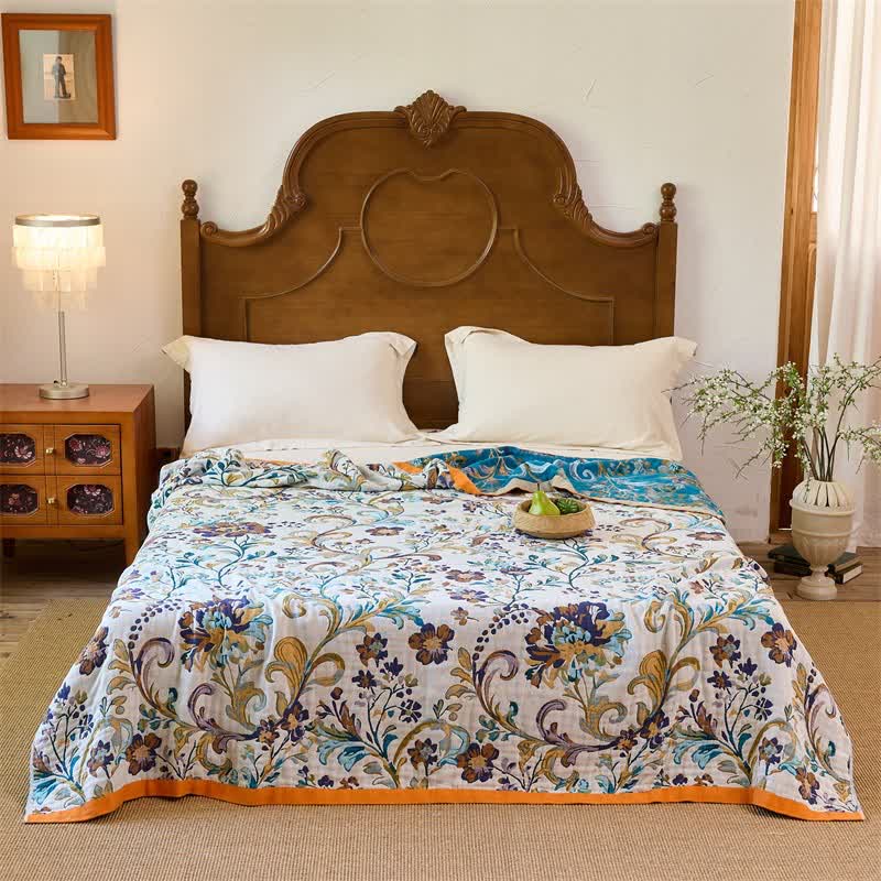 Reversible Floral Cotton Muslin Blanket Quilt - image 0