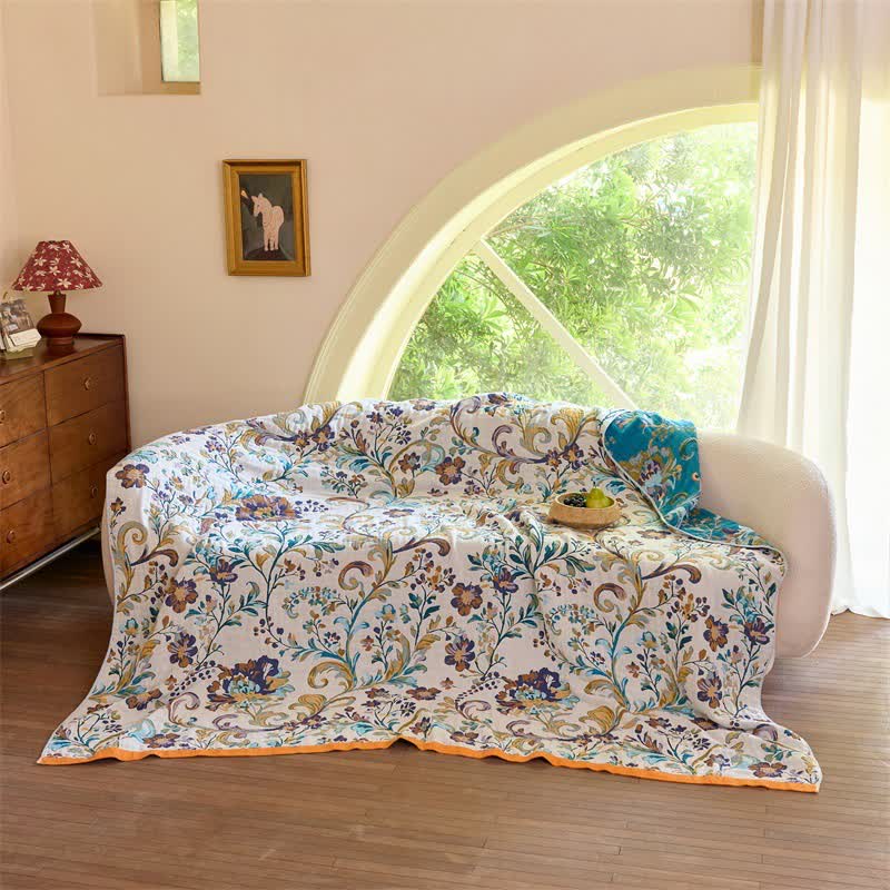 Reversible Floral Cotton Muslin Blanket Quilt - image 3