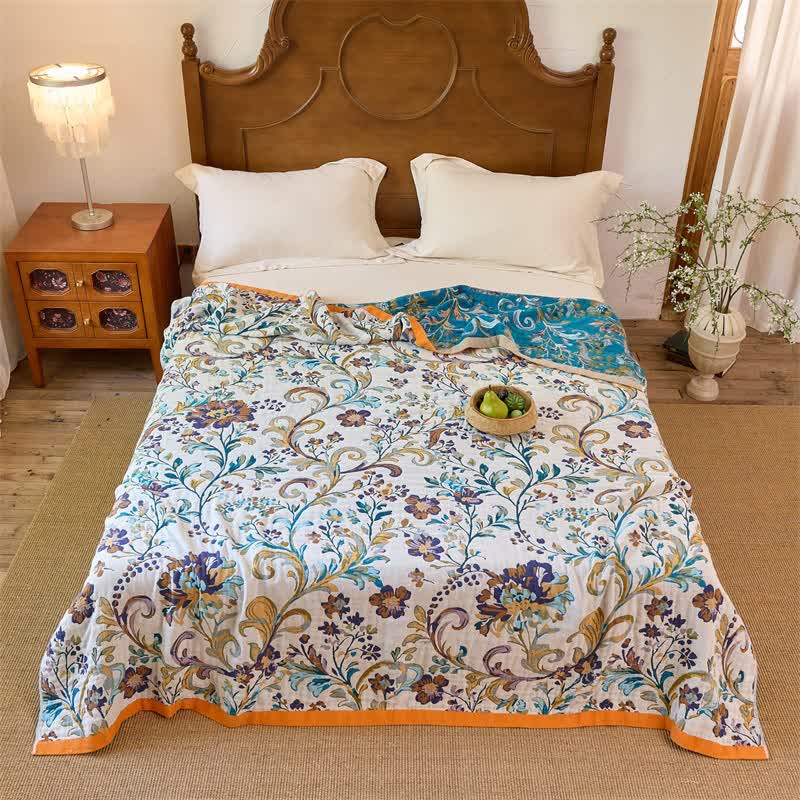 Reversible Floral Cotton Muslin Blanket Quilt - image 1