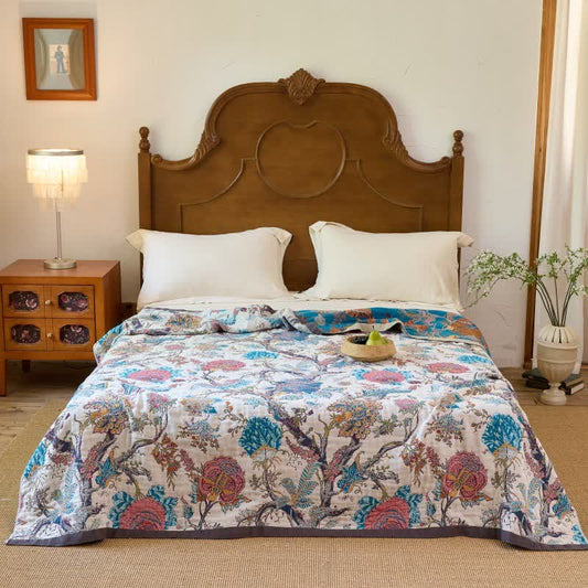 Vintage Botanical Cotton Muslin Reverisible Quilt - image 0