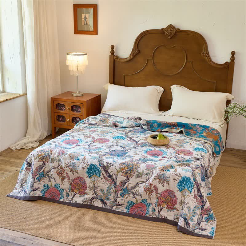 Vintage Botanical Cotton Muslin Reverisible Quilt - image 2