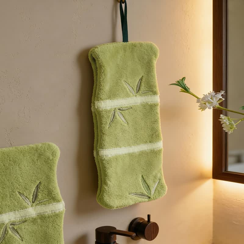 Bamboo Leaf Coral Fleece Hand Towel - OliveDrab - 6''× 13'' - 1 PC - image 3