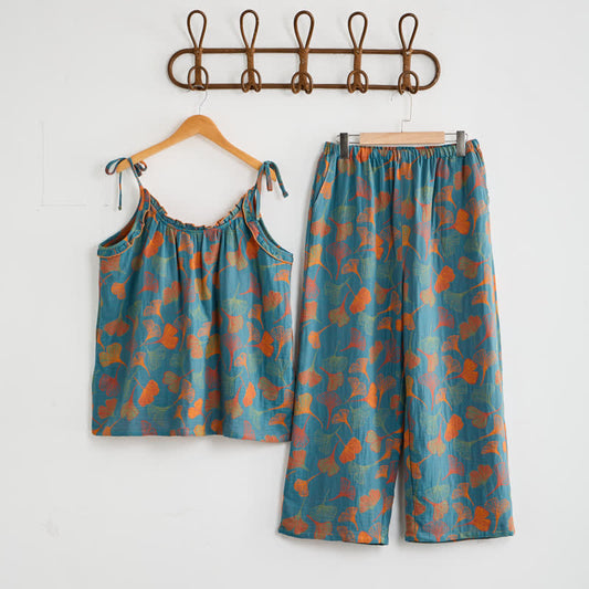 Ginkgo Cami Top & Pants Pajama Set - Blue & Orange - XL - image 0