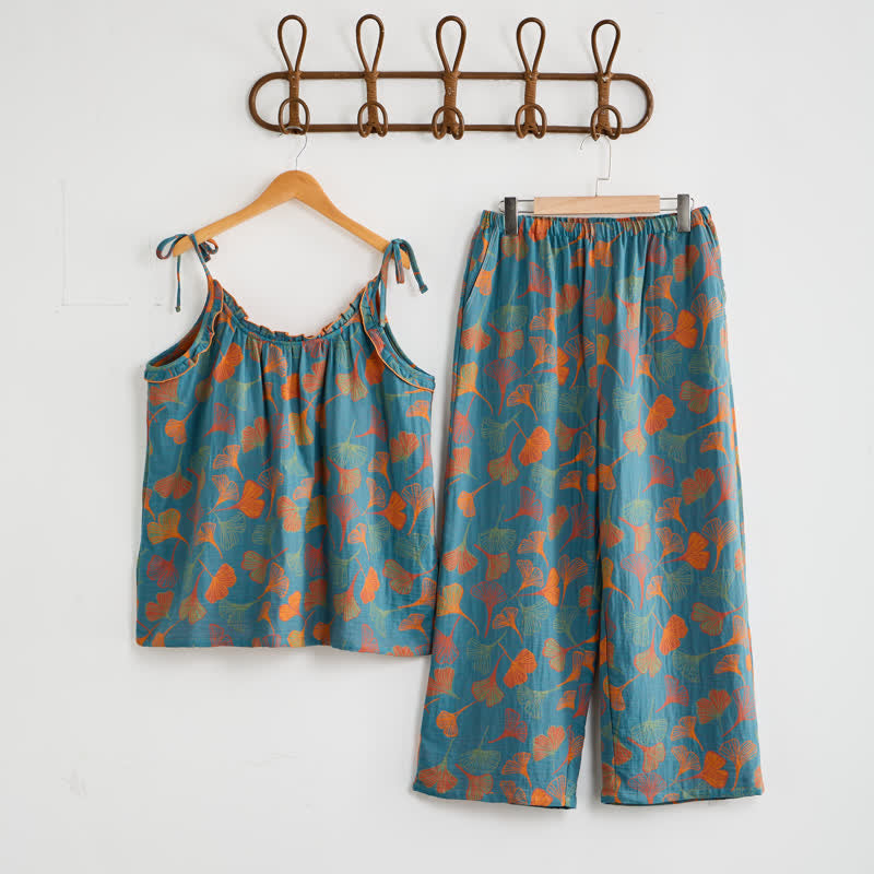 Ginkgo Cami Top & Pants Pajama Set - Blue & Orange - XL - image 2