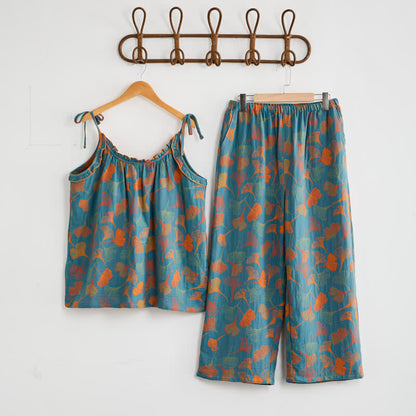 Ginkgo Cami Top & Pants Pajama Set - Blue & Orange - XL - image 2