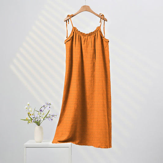 Sunwashed Solid Color Tie Strap Lounge Dress - Orange - XL - image 0