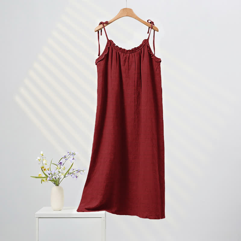 Sunwashed Solid Color Tie Strap Lounge Dress - Red - XL - image 12