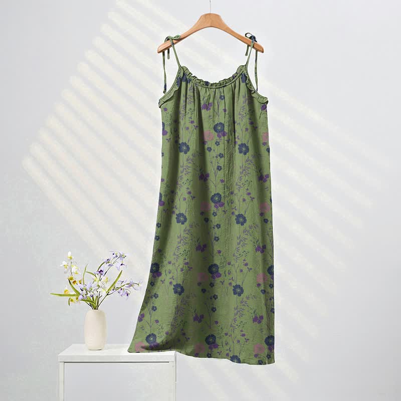 Wildflower Tie Strap Boho Lounge Maxi Dress - Green & Purple - XL - image 4
