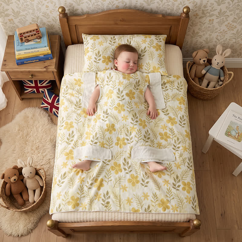 Yellow Floral Cotton Quilted Baby Quilt - Yellow - Twin - image 0