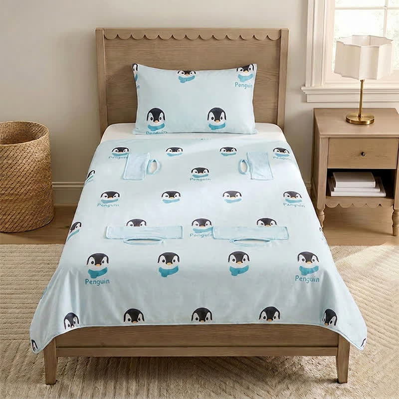 Penguin Dream Cotton Gauze Baby Quilt - Blue - Padded - Twin - image 0