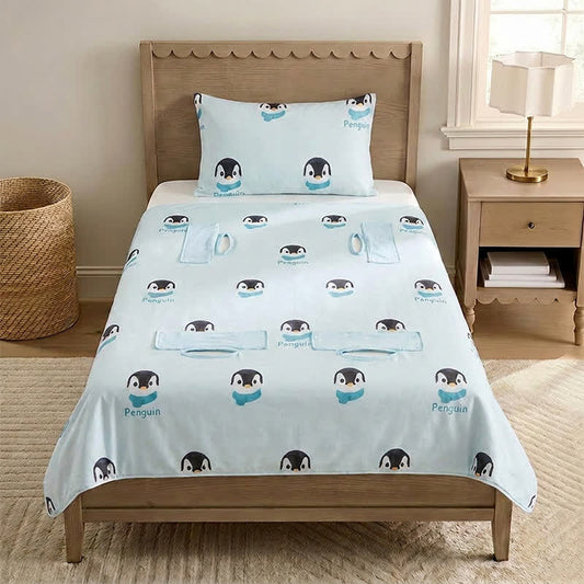 Penguin Dream Cotton Gauze Baby Blanket - Blue - Quilted - Twin(59" × 79") - image 0