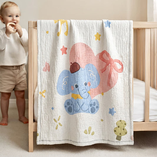 Pastel Elephant Lyocell Quilted Baby Blanket - White - Twin(59" × 79") - image 0