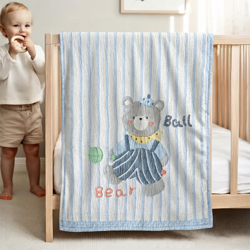 Striped Bear Lyocell Quilted Baby Quilt - Blue - Twin - image 0