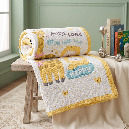 Giraffe and Lion Lyocell Quilted Baby Quilt - Yellow - Twin - image 0