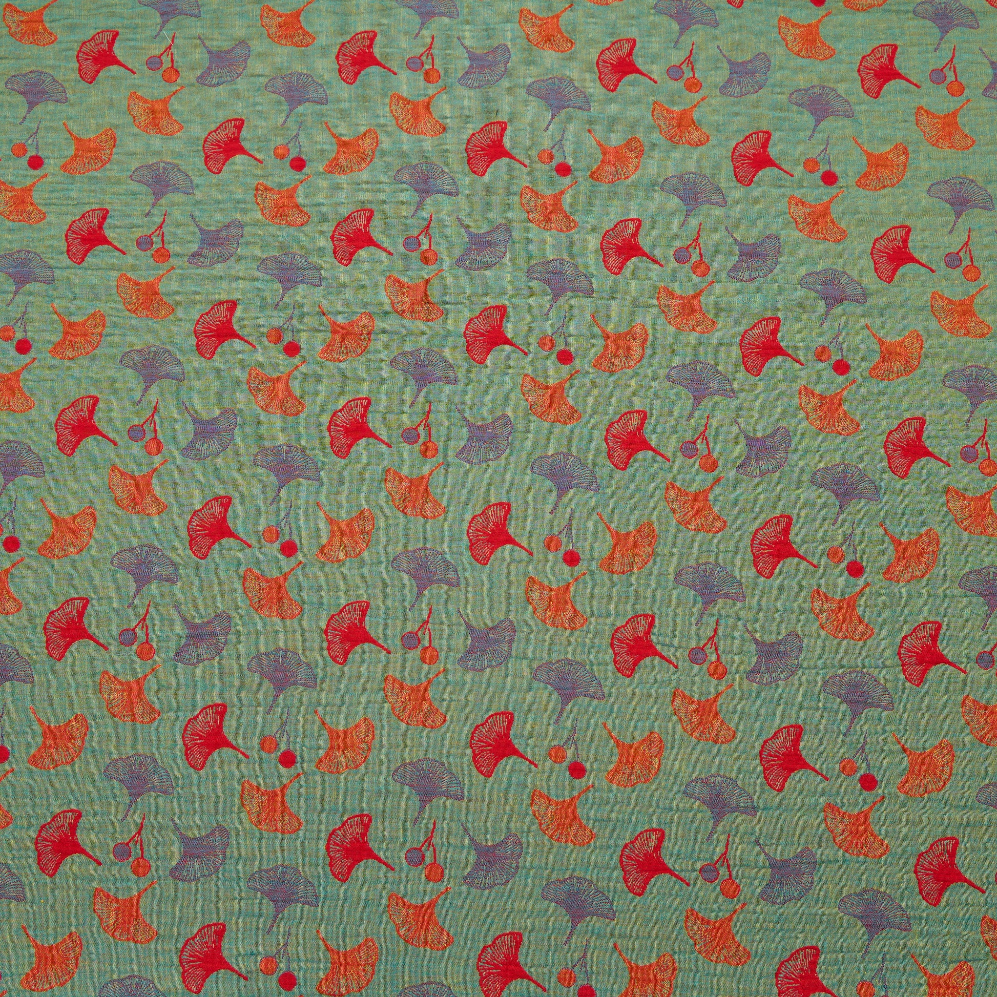 Ginkgo Leaf Cotton Jacquard Fabric - Green - Meter - 5M - image 5